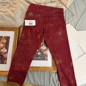 ZYIA Womens Red and Gold Sparkle Leggings